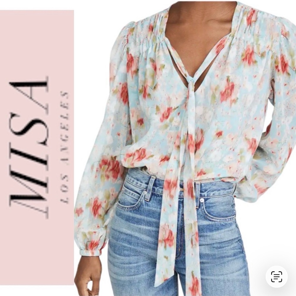 NWT MISA Los Angeles Ceyla Floral Scarf Tie Blouse xs - Picture 1 of 14